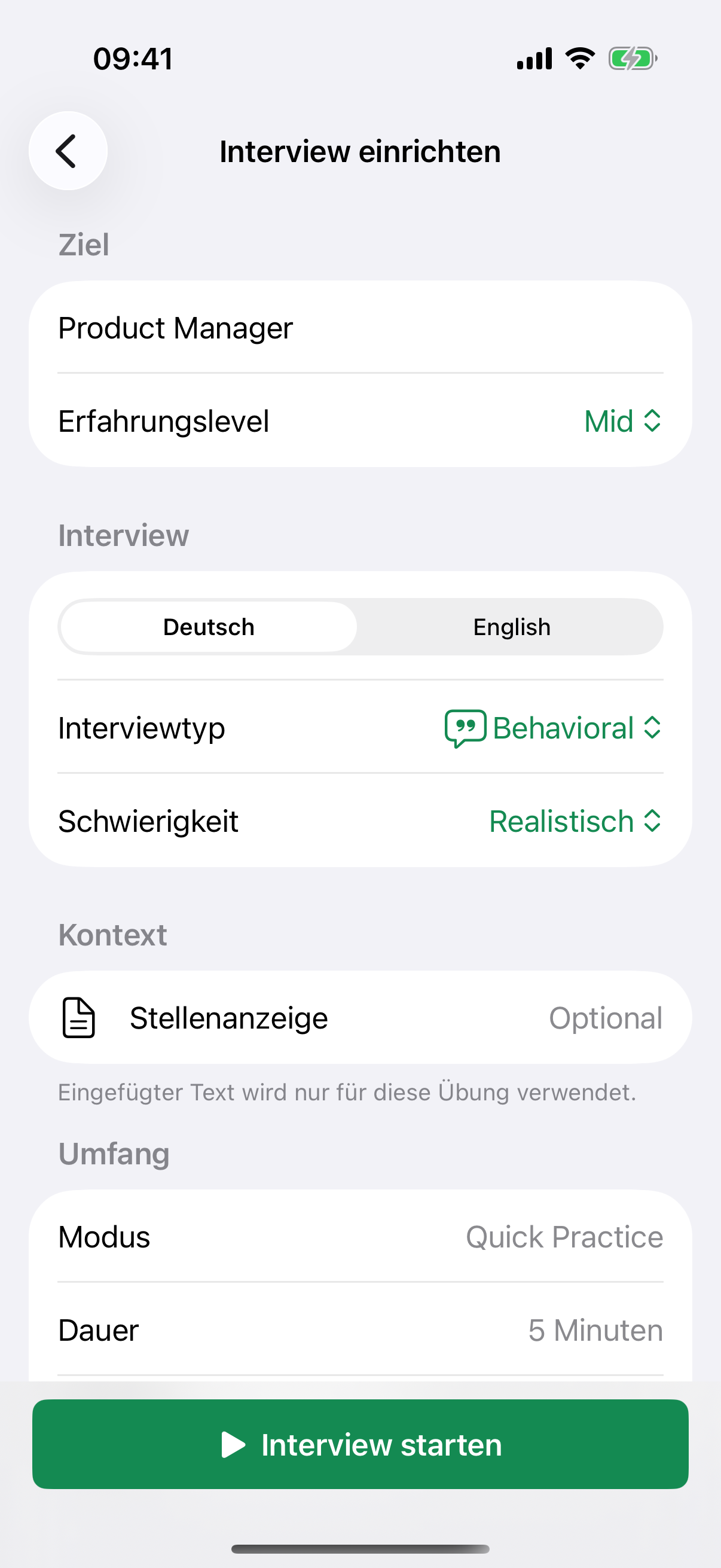 Interview einrichten