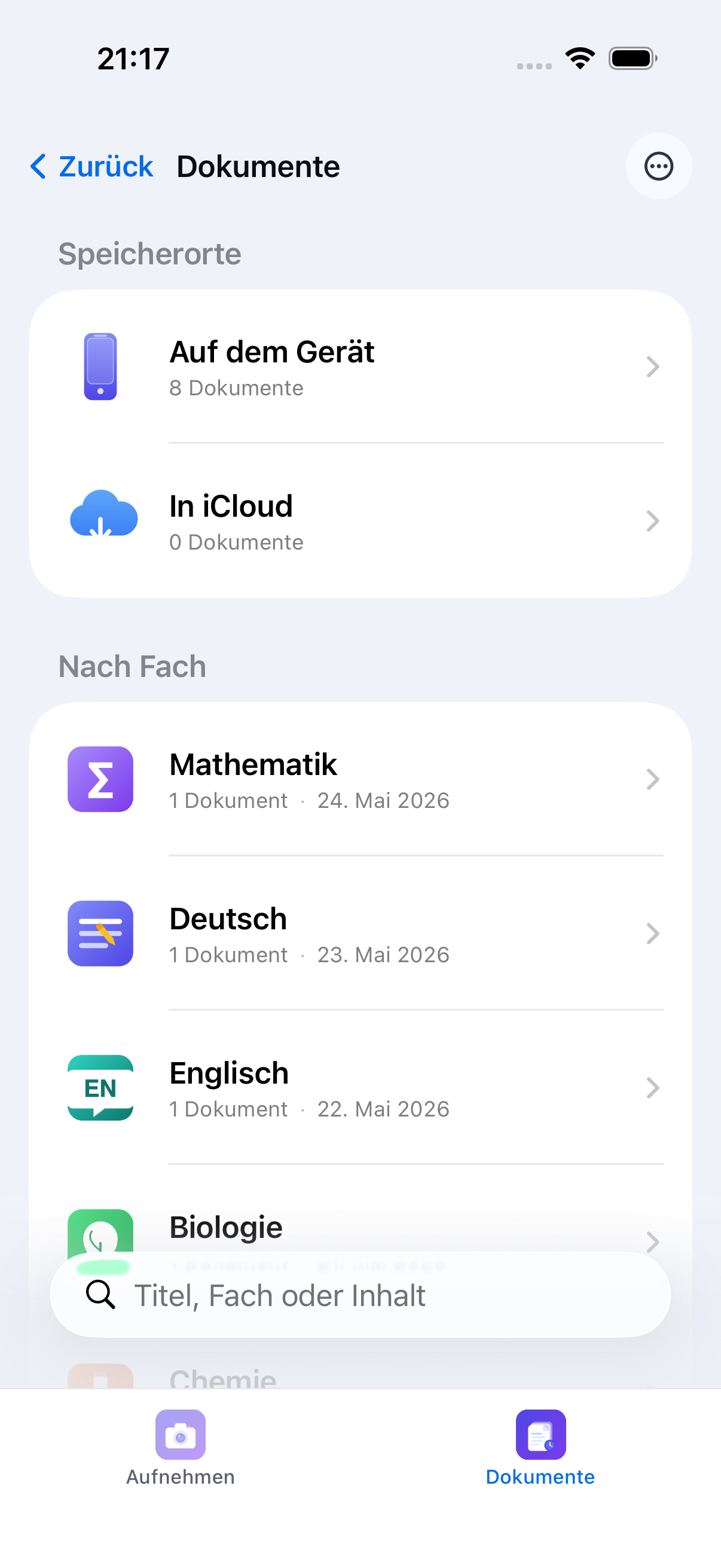 Bibliothek auf dem iPhone — alle Fächer im Überblick